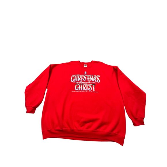 Gildan Sweaters - "Christmas Begins With Christ" Womens 3XL Red Sweater Christmas Holiday Tree God